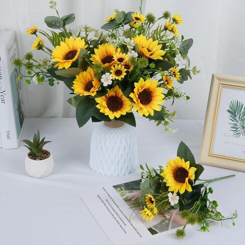 HUAESIN Artificial Flowers Fake Sunflowers 8 Bunches Silk Spring Flowers Faux Sunflower Arrangements for Table Centerpieces Home Kitchen Office Windowsill Hanging Wedding Decor in Kuwait