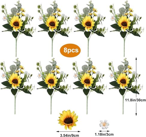 HUAESIN Artificial Flowers Fake Sunflowers 8 Bunches Silk Spring Flowers Faux Sunflower Arrangements for Table Centerpieces Home Kitchen Office Windowsill Hanging Wedding Decor in Kuwait