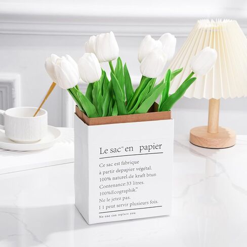 10Pcs Artificial Tulips Flowers, Real Touch Latex Fake Tulips Flowers for Decoration 13.5" Floral Arrangement Bulk Flowers for Vase Centerpieces Wedding Party, White in Saudi Arabia