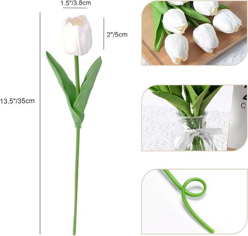 10Pcs Artificial Tulips Flowers, Real Touch Latex Fake Tulips Flowers for Decoration 13.5" Floral Arrangement Bulk Flowers for Vase Centerpieces Wedding Party, White in Saudi Arabia