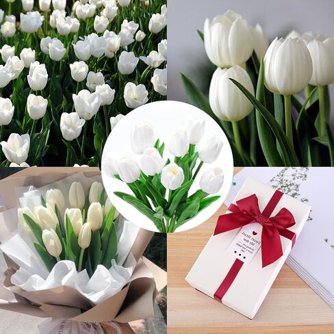 10Pcs Artificial Tulips Flowers, Real Touch Latex Fake Tulips Flowers for Decoration 13.5" Floral Arrangement Bulk Flowers for Vase Centerpieces Wedding Party, White in Saudi Arabia