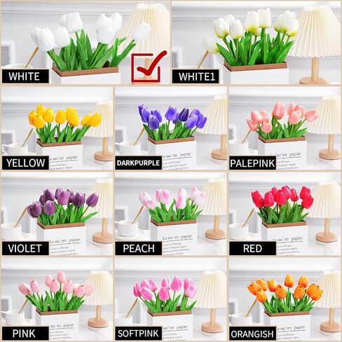 10Pcs Artificial Tulips Flowers, Real Touch Latex Fake Tulips Flowers for Decoration 13.5" Floral Arrangement Bulk Flowers for Vase Centerpieces Wedding Party, White in Saudi Arabia