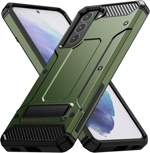 MMHUO for Samsung Galaxy S21 Case,Dual Layer Military Grade Drop Protection Galaxy S21 Case with Built in Kickstand Shockproof Protective Phone Case for Samsung Galaxy S21 5G,Army Green in Saudi Arabia