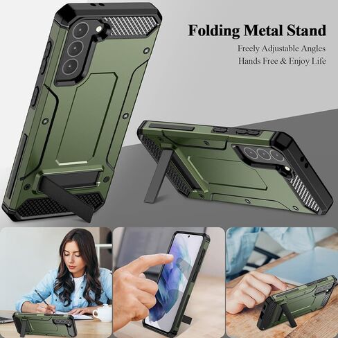 MMHUO for Samsung Galaxy S21 Case,Dual Layer Military Grade Drop Protection Galaxy S21 Case with Built in Kickstand Shockproof Protective Phone Case for Samsung Galaxy S21 5G,Army Green in Saudi Arabia