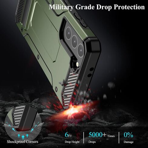 MMHUO for Samsung Galaxy S21 Case,Dual Layer Military Grade Drop Protection Galaxy S21 Case with Built in Kickstand Shockproof Protective Phone Case for Samsung Galaxy S21 5G,Army Green in Saudi Arabia