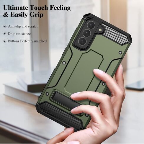 MMHUO for Samsung Galaxy S21 Case,Dual Layer Military Grade Drop Protection Galaxy S21 Case with Built in Kickstand Shockproof Protective Phone Case for Samsung Galaxy S21 5G,Army Green in Saudi Arabia