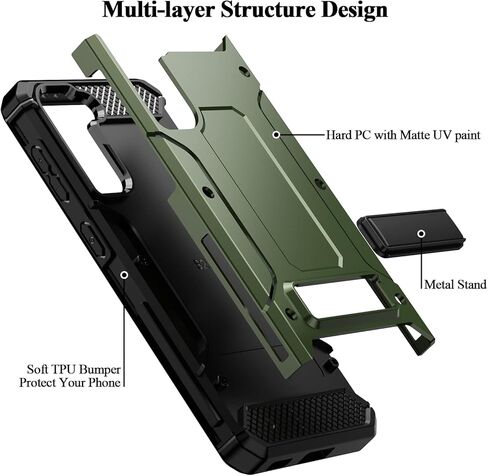 MMHUO for Samsung Galaxy S21 Case,Dual Layer Military Grade Drop Protection Galaxy S21 Case with Built in Kickstand Shockproof Protective Phone Case for Samsung Galaxy S21 5G,Army Green in Saudi Arabia
