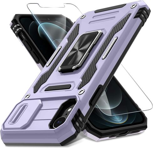 DEERLAMN for iPhone XR Case with Slide Camera Cover+Screen Protector (1 Pack),Rotated Ring Kickstand Military Grade Shockproof Protective Cover 6.1 Inch-Black in Saudi Arabia
