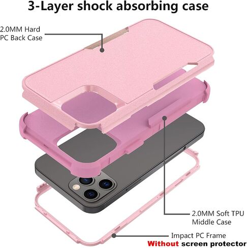 Tksafy Case Designed for iPhone 13 Pro Max, Heavy duty Shockproof Protective Three Layers Phone Bumper Cover with Full Body Rubber Armor Bumper Dropproof Protection for iPhone 13 Pro Max, Pink in Saudi Arabia