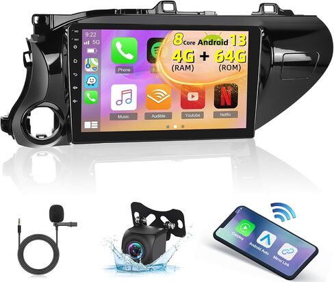 [8 Core 4G+64G] Car Stereo for Toyota Hilux 2015 2016-2020 - 10.1 Inch Android 13 Touchscreen Radio with Carplay/Android Auto/DSP/WiFi/GPS, AHD Rear View Camera & MIC in Saudi Arabia