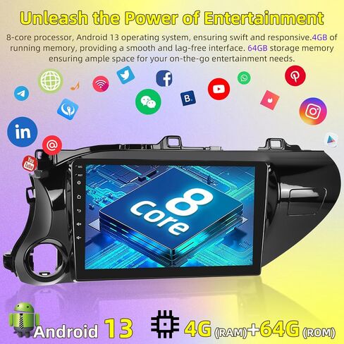 [8 Core 4G+64G] Car Stereo for Toyota Hilux 2015 2016-2020 - 10.1 Inch Android 13 Touchscreen Radio with Carplay/Android Auto/DSP/WiFi/GPS, AHD Rear View Camera & MIC in Saudi Arabia