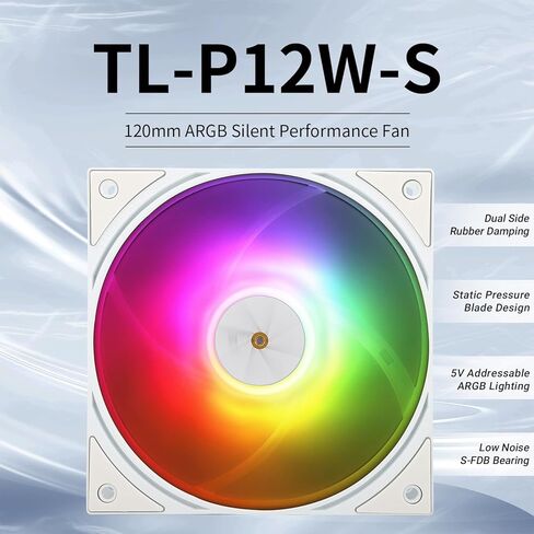 Thermalright TL-P12W-S CPU Case Fan,White ARGB Computer Fan PWM PC Fan, 12cm Specifications Silent Cooler Fan, 1500RPM Speed, PC CPU Cooling Fan in Saudi Arabia