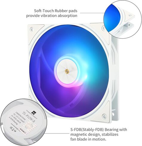 Thermalright TL-P12W-S CPU Case Fan,White ARGB Computer Fan PWM PC Fan, 12cm Specifications Silent Cooler Fan, 1500RPM Speed, PC CPU Cooling Fan in Saudi Arabia
