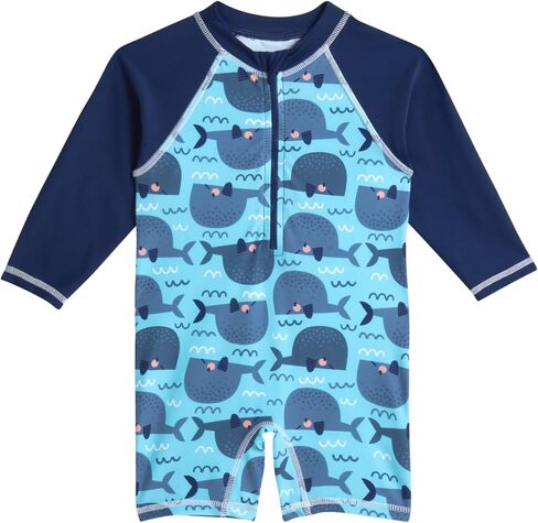 Baby Boy Swimsuit - One Piece Long Sleeve Sun Protection Rash Guard Sunsuit - Boys Beachwear Bathing Suit (0-24M) in Saudi Arabia