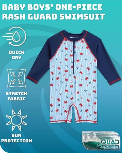 Baby Boy Swimsuit - One Piece Long Sleeve Sun Protection Rash Guard Sunsuit - Boys Beachwear Bathing Suit (0-24M) in Saudi Arabia