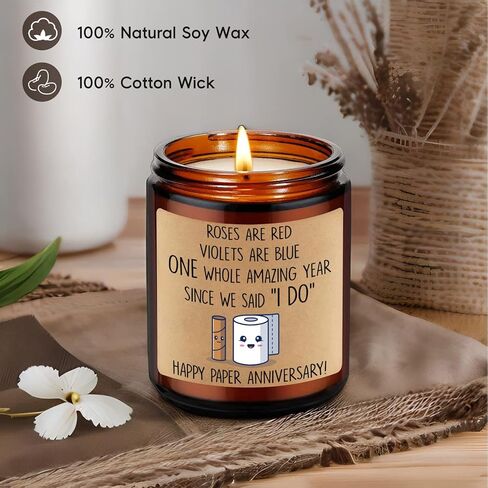 هدية الذكرى السنوية الأولى للزوجين من ليادو - ذكرى الزفاف لمدة عام واحد، هدايا مضحكة للنساء والرجال - ذكرى سنوية للزفاف، الذكرى السنوية الأولى للزفاف، شمعة الذكرى السنوية الورقية السعيدة in Kuwait