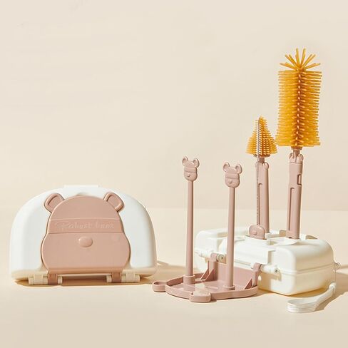 Travel Baby Bottle Brush Cleaner Set,Silicone Brushes with Water Bottle Brush and Nipple,Straw Brush,Milk Frother and Drying Rack (White1) in Saudi Arabia