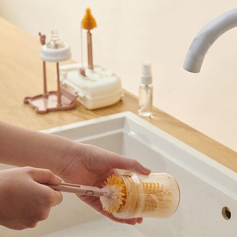 Travel Baby Bottle Brush Cleaner Set,Silicone Brushes with Water Bottle Brush and Nipple,Straw Brush,Milk Frother and Drying Rack (White1) in Saudi Arabia