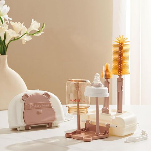 Travel Baby Bottle Brush Cleaner Set,Silicone Brushes with Water Bottle Brush and Nipple,Straw Brush,Milk Frother and Drying Rack (White1) in Saudi Arabia