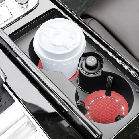Bling Car Cup Holder Coaster, Anti-Slip Shockproof Universal Fashion Vehicle Car Coasters Insert Bling Crystal Rhinestone Auto Interior Accessories for Women (2, Red) in Saudi Arabia