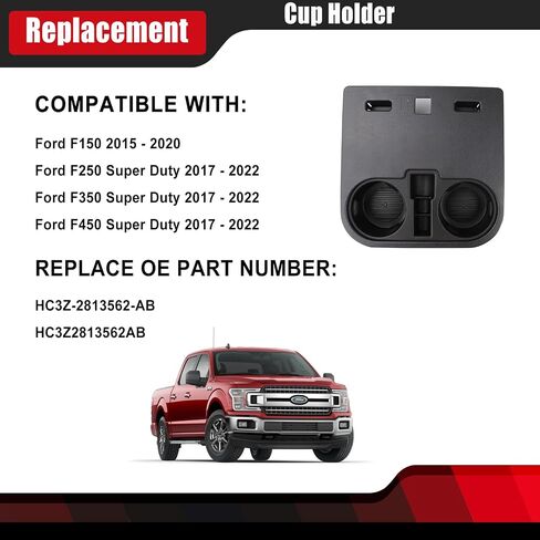 FEXON Front Console Cup Holder Compatible with Ford F150 2015-2020 and Ford F-Series Super Duty 2017-2022 Center Cup Holder Under Front Seat Bottom Replaces HC3Z-2813562-AB in Saudi Arabia