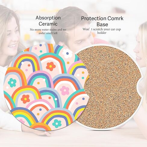 Car Coasters for Cup Holders-Black Cat Moon Absorbent Ceramic Coaster with Cork Back, Car Accessories Gifts for Men Women, 2PCS Universal Anti Slip Car Accessories, Cup Mat for Most Car Interior in Kuwait