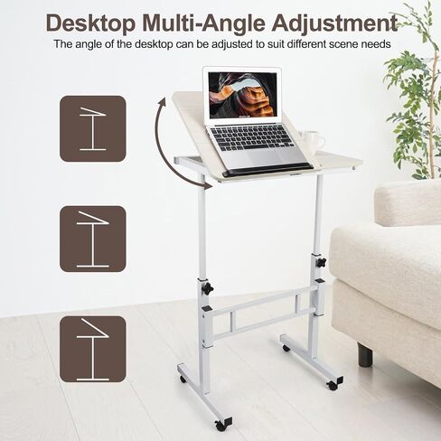 Laptop Desk Adjustable Height Laptop Table Adjustable Table Top Rolling Couch Desk Small Mobile Cart Standing Table Portable Laptop Uplift Desk for Home Office Work for Standing Sitting in Saudi Arabia