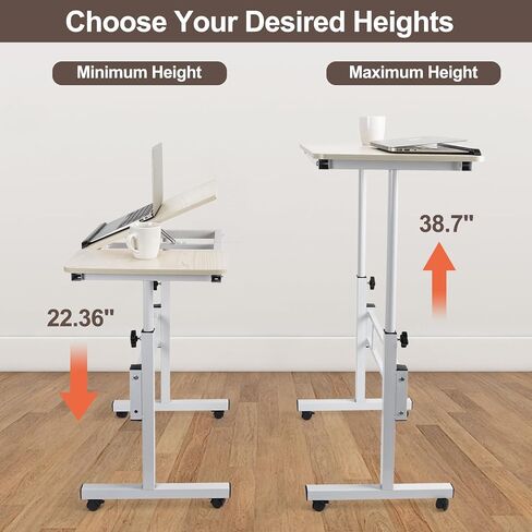 Laptop Desk Adjustable Height Laptop Table Adjustable Table Top Rolling Couch Desk Small Mobile Cart Standing Table Portable Laptop Uplift Desk for Home Office Work for Standing Sitting in Saudi Arabia