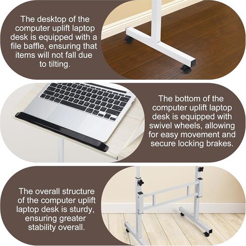 Laptop Desk Adjustable Height Laptop Table Adjustable Table Top Rolling Couch Desk Small Mobile Cart Standing Table Portable Laptop Uplift Desk for Home Office Work for Standing Sitting in Saudi Arabia