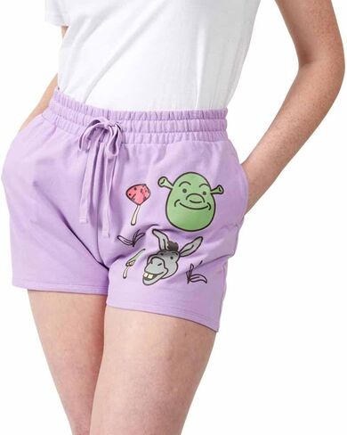 Shrek Donkey & Shrek with Mushrooms & Butterflies Women's Purple Sweat Shorts in Saudi Arabia