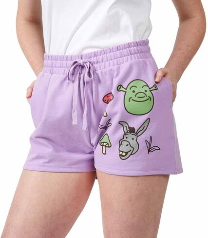 Shrek Donkey & Shrek with Mushrooms & Butterflies Women's Purple Sweat Shorts in Saudi Arabia