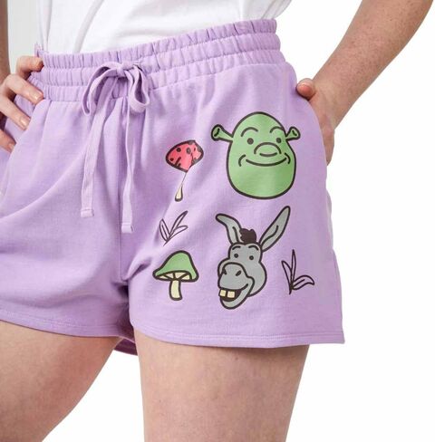 Shrek Donkey & Shrek with Mushrooms & Butterflies Women's Purple Sweat Shorts in Saudi Arabia