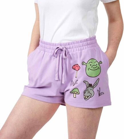 Shrek Donkey & Shrek with Mushrooms & Butterflies Women's Purple Sweat Shorts in Saudi Arabia