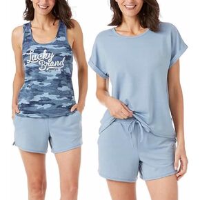 Lucky Brand Women's 3 Piece Pajama Lounge Set, Tee, Tank, & Short (US, Alpha, X-Large, Regular, Regular, Faded Denim)