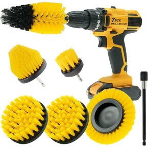 7 Pcs Drill Brush Set All Purpose Power Scrubber Cleaning Kit with Extend Attachment for Bathroom Surfaces, Grout, Floor, Tub, Shower, Tile, Kitchen and Car (Blue)