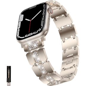 متوافق مع سوار ساعة Apple مقاس 49 مم 45 مم 44 مم 42 مم 41 مم 40 مم 38 مم، للرجال والنساء أنيق مرصع بالألماس من الفولاذ المقاوم للصدأ لساعة Apple Ultra2/Ultra Series 9/8/7/6/5/4/3/2/1/SE/SE2 in Kuwait