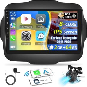 8-Core Android 13 Stereo for Jeep Renegade 2015 2016 2017 2018 2019 2020 with DSP+32EQ - 2+64G 9 inch IPS 1280 * 720 Touchscreen Upgrade Radio - Wireless Carplay/Android Auto/WiFi + AHD Backup Camera