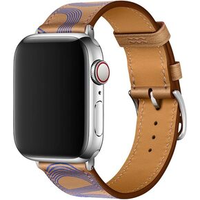 Luxury Soft Designer Leather Band Compatible with Apple Watch Series Ultra 8 7 6 5 4 3 2 1 SE, 38mm 40mm 41mm 42mm 44mm 45mm 49mm Single Tour for Women and Men