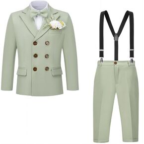 Boys Suits Plaid Double Breasted Kids Tuxedo Blazer Jacket Pants Vest Wedding
