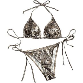SOLY HUX Women's Snakeskin Print Swimsuit Halter Triangle Tie Side Bikini Sets Two Piece Bathing Suits
