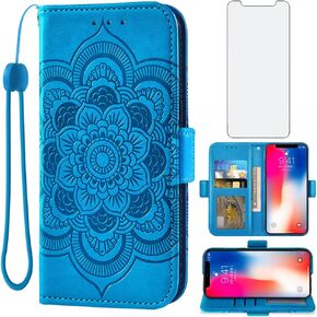 Asuwish متوافق مع حافظة محفظة iPhone Xs X 10 10s وواقي شاشة من الزجاج المقسى وغطاء قلاب وحامل بطاقات للهاتف الخلوي لهاتف iPhoneX iPhoneXs iPhone10 i PhoneX SX 10x 10xs X's Women Men أزرق in Kuwait