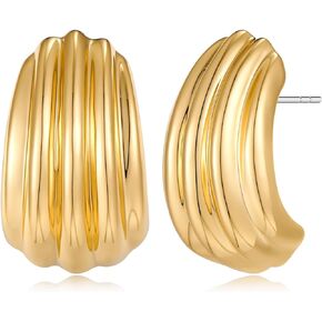 MUYAN Chunky Gold Textured Earrings for Women Trendy Minimalist Large Chunky Studs Fashion Jewelry Gift