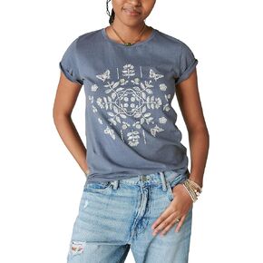 Lucky Brand Women's Butterly Bandana Classic Crew Tee