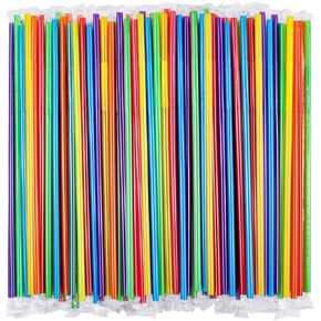 300 Pcs [Individually Wrapped] Colorful Flexible Plastic Straws, Disposable Bendy Straws, (9.45" Long and 0.23'' Diameter), BPA-Free