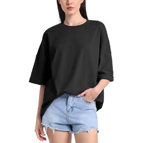 ZANZEA Oversized T Shirts for Women Short Rolled Sleeve Round Neck Summer Tops Drop Shoulder Casual Loose Basic Tees