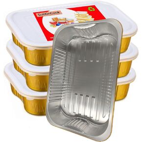 Aluminum Foil Pans with lids 10pack Heavy Duty 2LB Small foil pan 8.5"×6" Disposable, For Microwave & Oven Safe Cooking,Baking,A takeaway food container,Gold