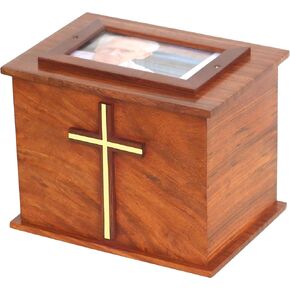 Wooden Photo Frame urn with Brass Cross | Wood Cremation urn for Male and Female | Rosewood Urn | Funeral Urns | Handmade Urn Box for Man and Woman | Funeral Urns | Burial Urns