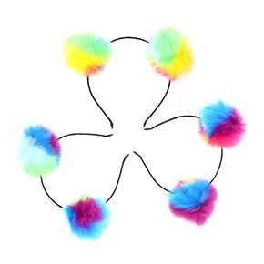 Uonlytech Kawaii Hair Accessories 3pcs Cat Ear Headband, Halloween Furry Girl Headband Pom Pom Hair Hoop Headpieces Accessories for Women Girl Cosplay, Colorful Headbands