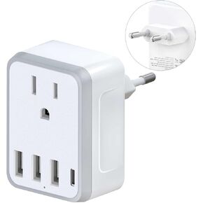 Yinleader European Travel Plug Adapter USB C International Plug Adapter with AC Outlet and 3 USB Ports, Type C Power Adaptor Charger for US to Most of Europe Iceland Spain Italy France Germany