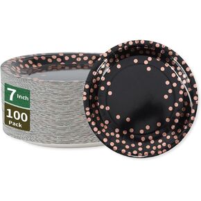 Pink & Rose Gold Dots Party Paper Plates, 50 PCS Disposable Party Supplies Dessert Paper Plates for Birthday Party Wedding Bridal Shower Party Supplies (7 inches)